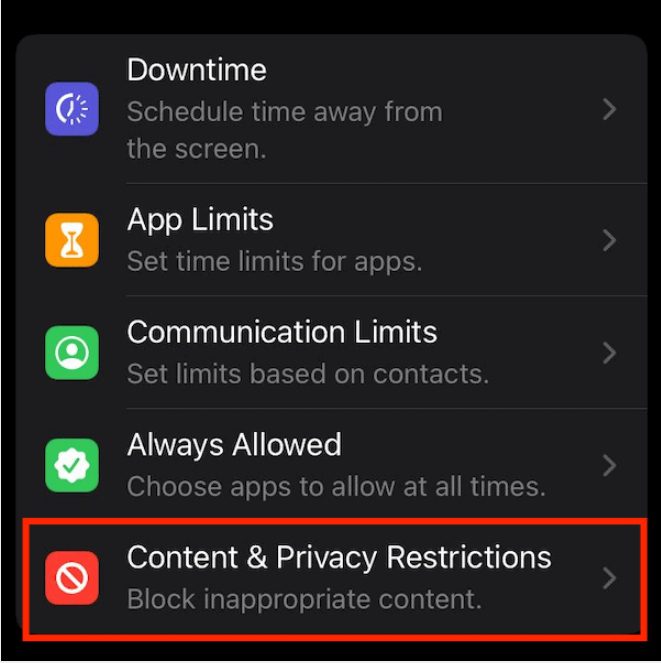 iPhone parental controls - Content & Privacy settings