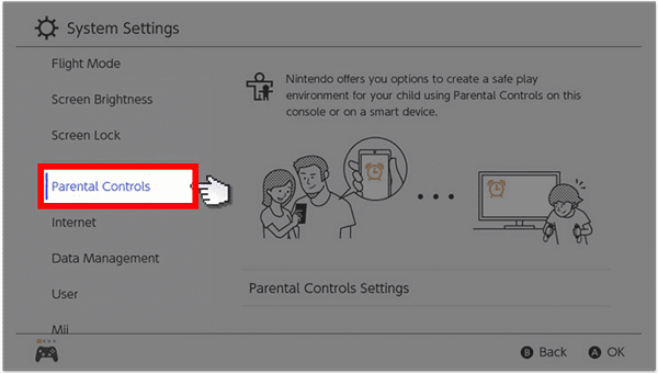 Option de contrôle parental sur Nintendo Switch