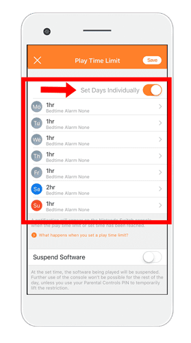 Switch On Individual Days feature in Nintendo Parental Control