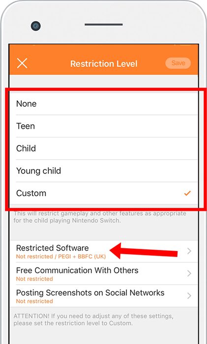 Escolha a restrição de acordo com a idade Nintendo Parental Controls