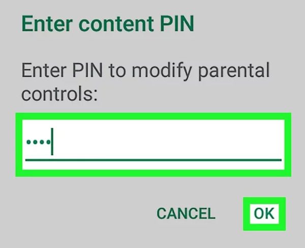 保護者による制限をオフにする方法 - 保護者による制限の PIN を挿入します