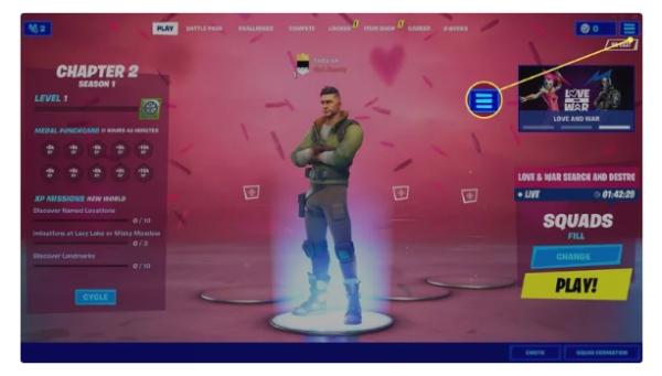 Kiểm soát của phụ huynh trong Fortnite - Truy cập menu