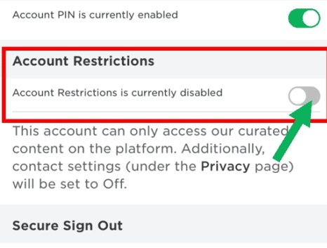 Account restrictions is disabled