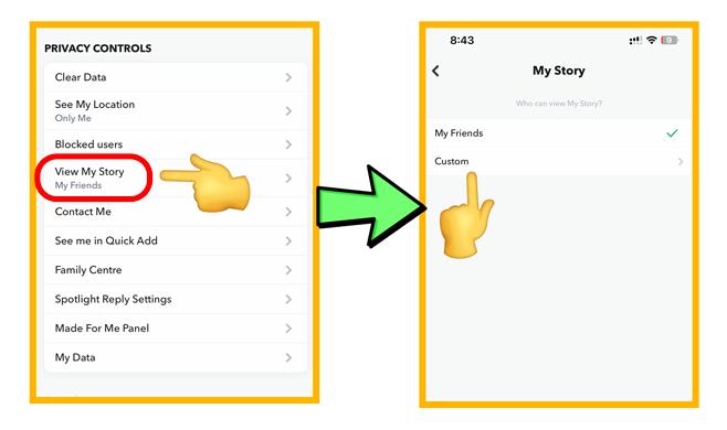 Blockera personer med Custom View My Story-inställning i Snapchat