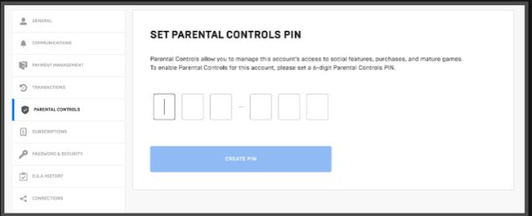 Setting up parental control app- enter the pin