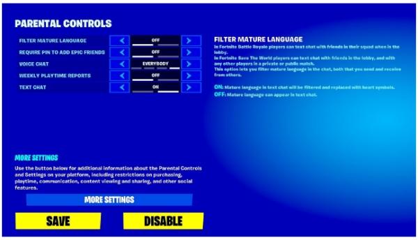 Disabilita il controllo genitori di Fortnite