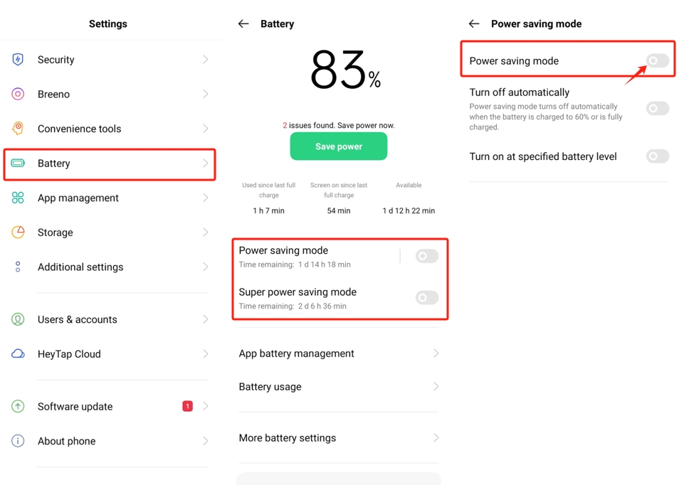 Oppo Energiesparmodus