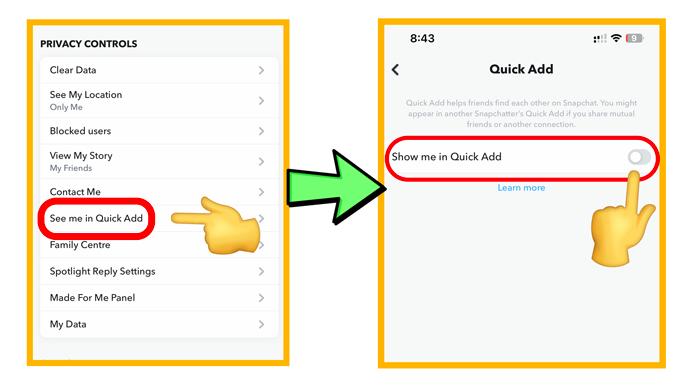 Switch Off Quick Add Show in Snapchat Kids