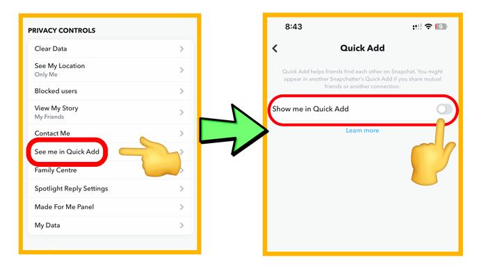 Schalten Sie Quick Add Show in Snapchat Kids aus