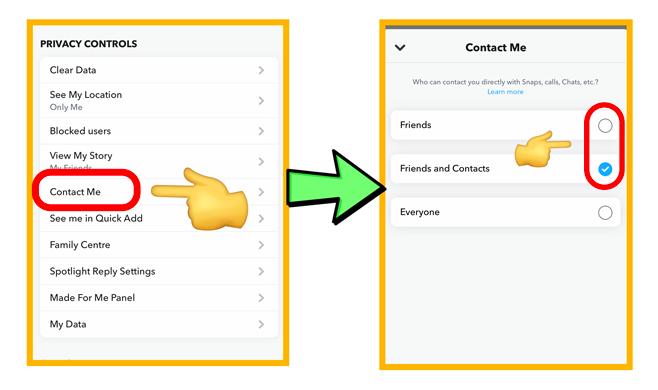 Quem pode entrar em contato com a configuração no Snapchat