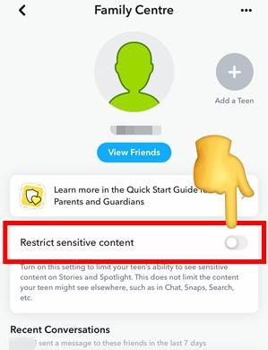 Activar filtro de contenido sensible Control parental de Snapchat