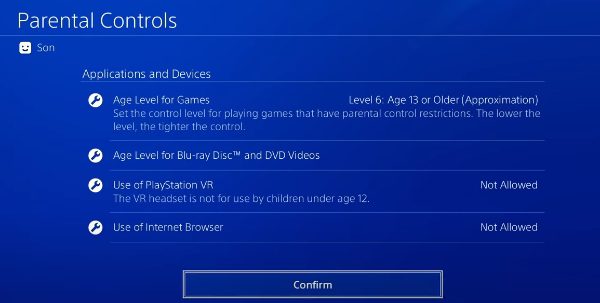  limit mature content on the PlayStation 4 