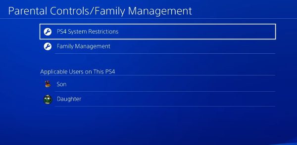 Controllo genitori PS4