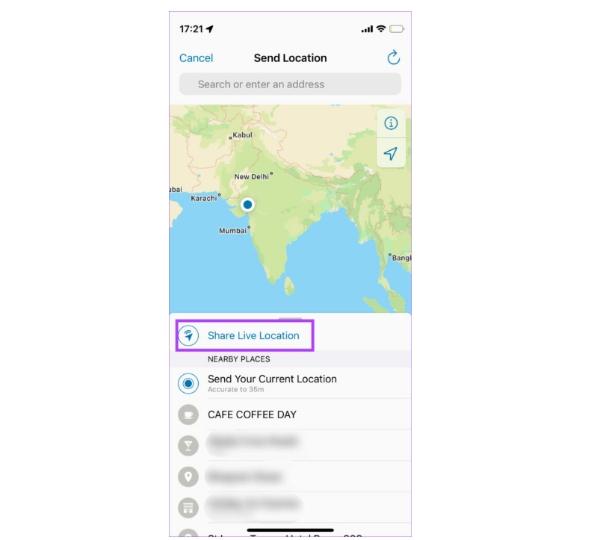 4.Click on “Share Live Location.”