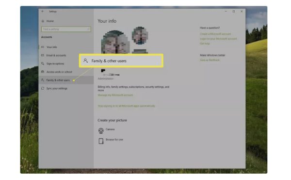 Parental controls on computer - Family & other users