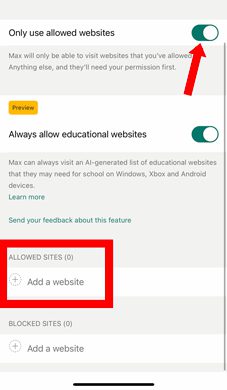 Specific website restriction in Microsoft Family Safety
