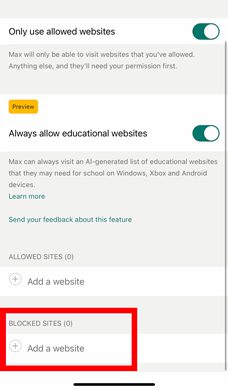 Block websites in Microsoft Family Safety