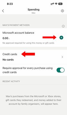Add money or credit card in Microsoft Family Safety
