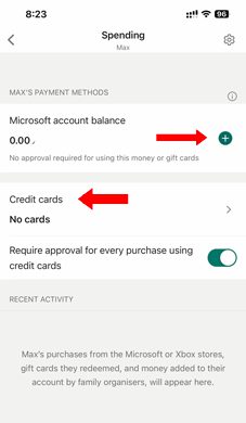 Aggiungi denaro o carta di credito in Microsoft Family Safety