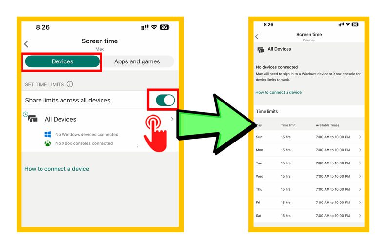 ตั้งค่าขีดจำกัดการใช้งานมือถือในแต่ละวันใน Microsoft Family Safety