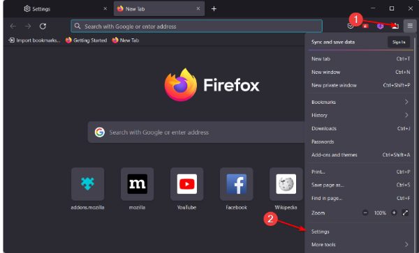 Configurações do Firefox