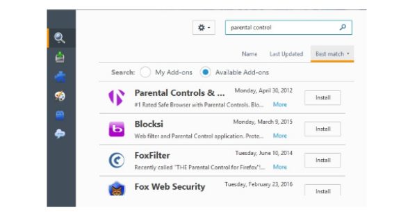 Firefox parental controls