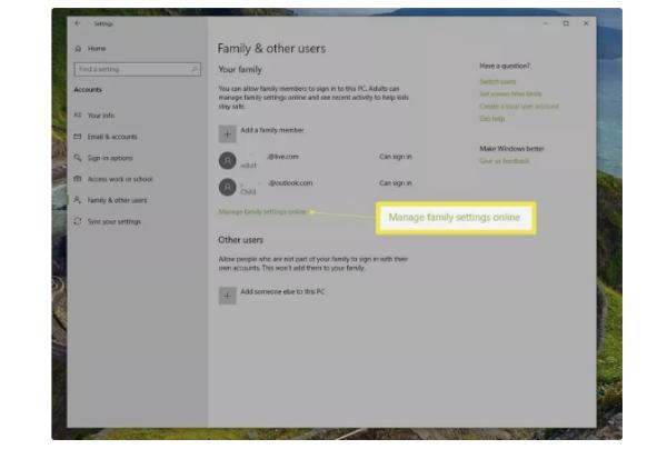 Bilgisayardaki ebeveyn denetimleri - Aile Ayarlar Yönet çevrimiçi