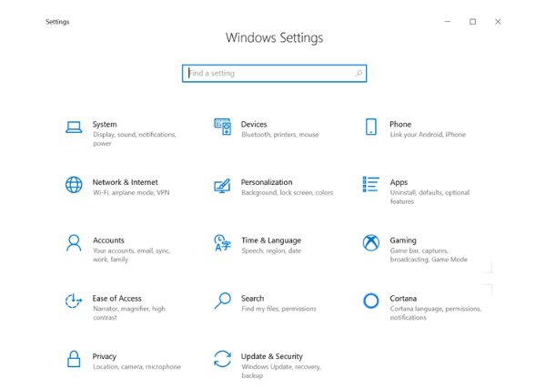 Controles dos pais no computador - Configurações do Windows