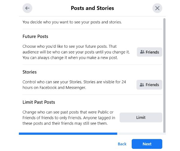 Facebook parental controls - posts and stories
