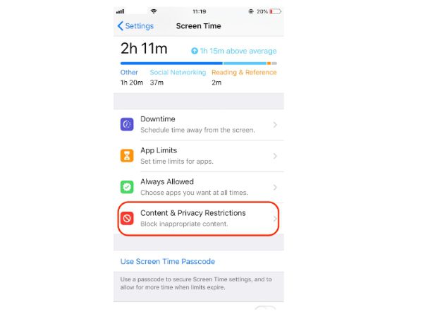 Restricciones de contenido y privacidad en iPhone