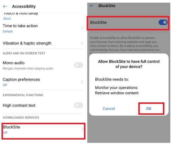 Comment bloquer les sites Web sur FireFox Mobile sur Android – Activer l&#39;accessibilité de l&#39;application 