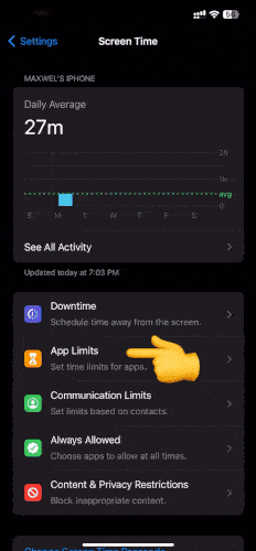Limit Snapchat use in ScreenTime