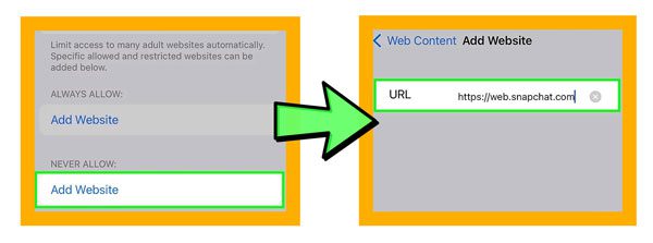 Add websites on Screen Time