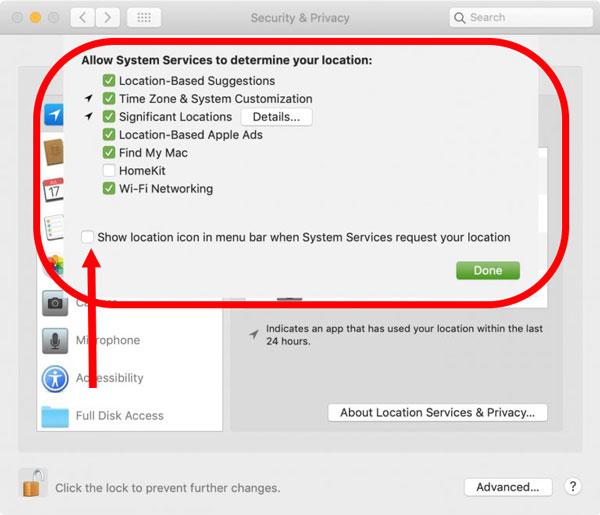 Location Services for system on Macbook