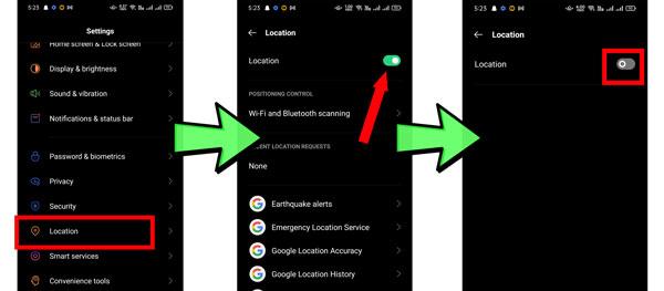 Disattiva Posizione per telefono Android
