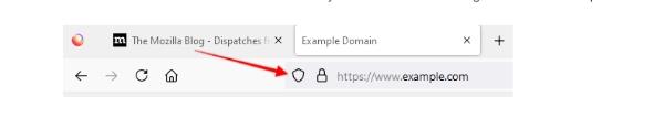 Cách chặn trang web trên firefox -Chạm vào biểu tượng Lá chắn 