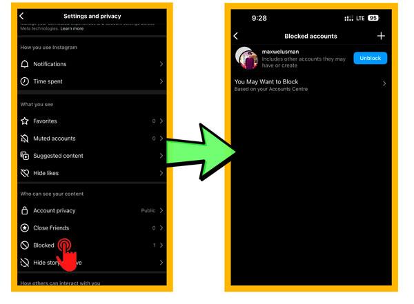 Click on the Blocked option in Settings Instagram