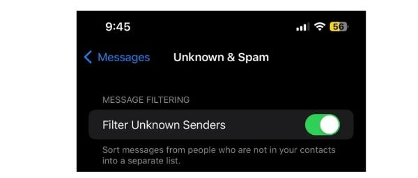 Jak blokovat textové zprávy - Filtr Neznámý odesílatel