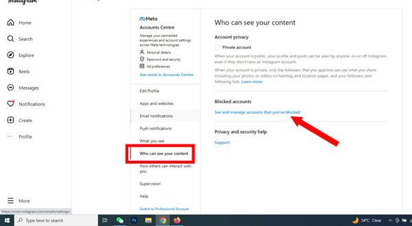Instagram PC&#39;de Blok Hesaplar Listesini Açma