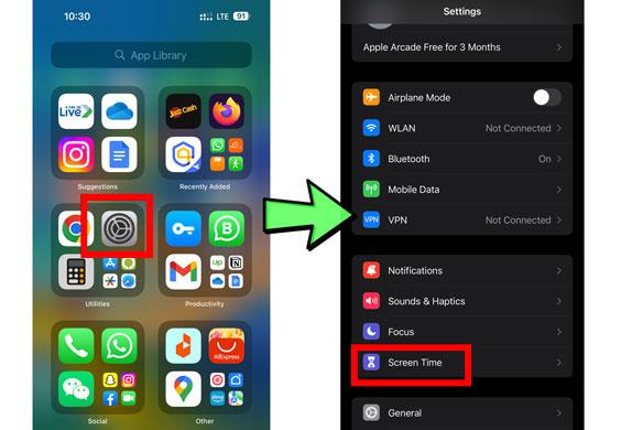  Open ScreenTime in iPhone's settings