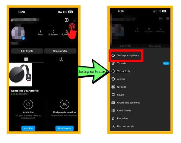 Open Settings in Instagram to check the block list