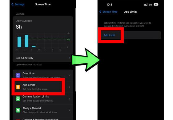 clique em Adicionar limite para definir o uso diário do Instagram