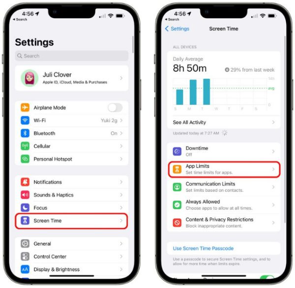 bloquear aplicativos no iPhone com tempo de tela