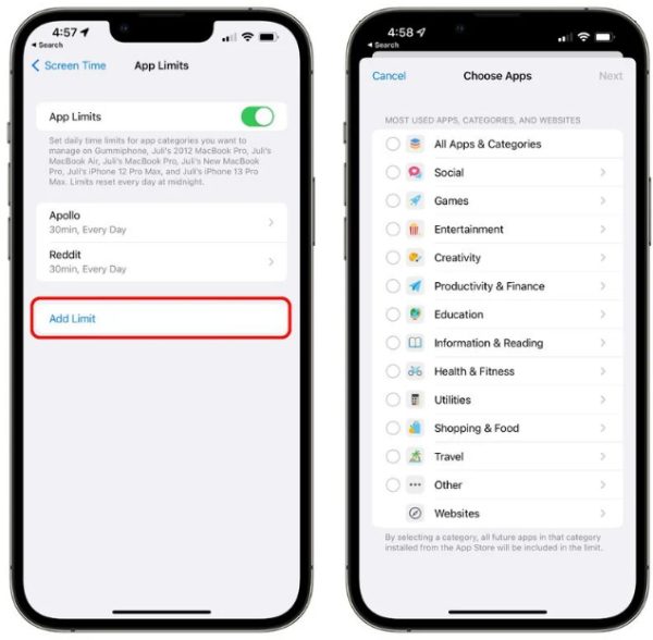 iPhone&#39;da uygulamayı ekran süresiyle kilitleme