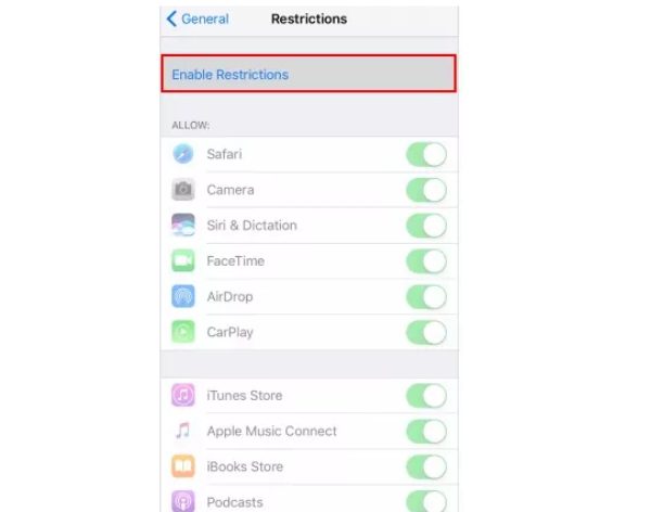 Lock Apps on iPhone via Restrictions