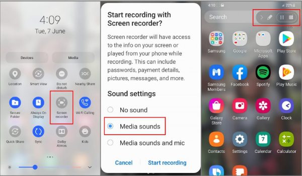 record screen without app on Samsung phone