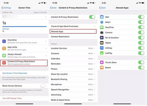 Semua aplikasi saya hilang dari layar beranda iPhone - Pembatasan Konten dan Privasi