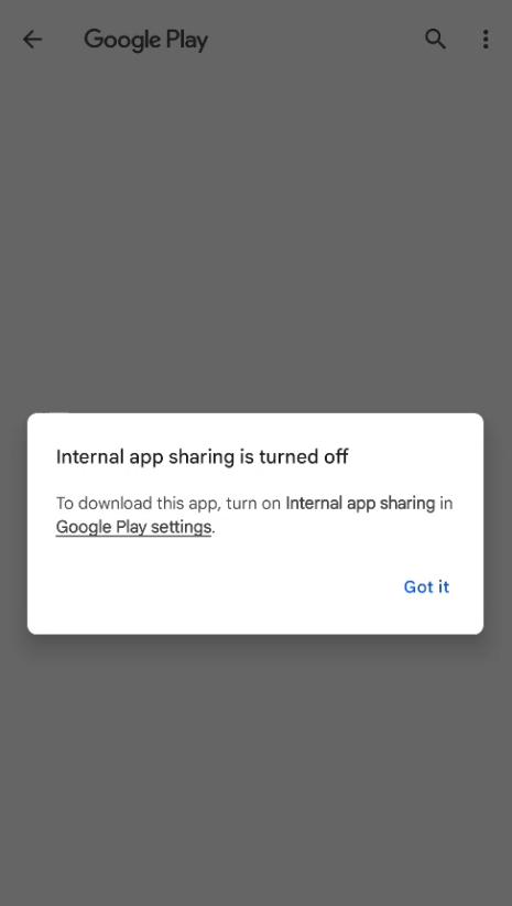 Internal app sharing is turn off