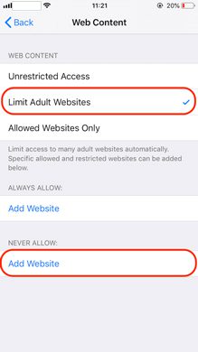 Limit Adult websites using iPhone's Screen Time settings
