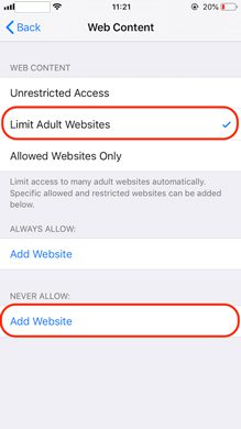 Limiter les sites Web pour adultes à l&#39;aide paramètres de temps d&#39;écran de l&#39;iPhone